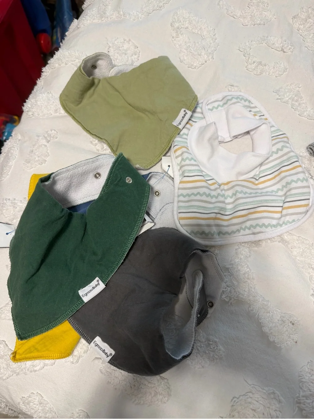5 FOR $10 BABY BUNDLE - Set of 6 Bibs, 5 handkerchief style EgmaoBaby brand